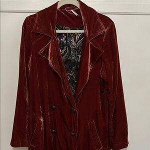 Free People Elegant Velvet Double-Breasted Jacket Duster